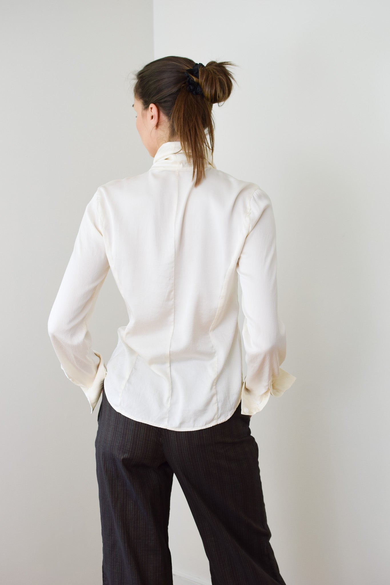 1990s Silk Blouse with Bow Necktie | S/M