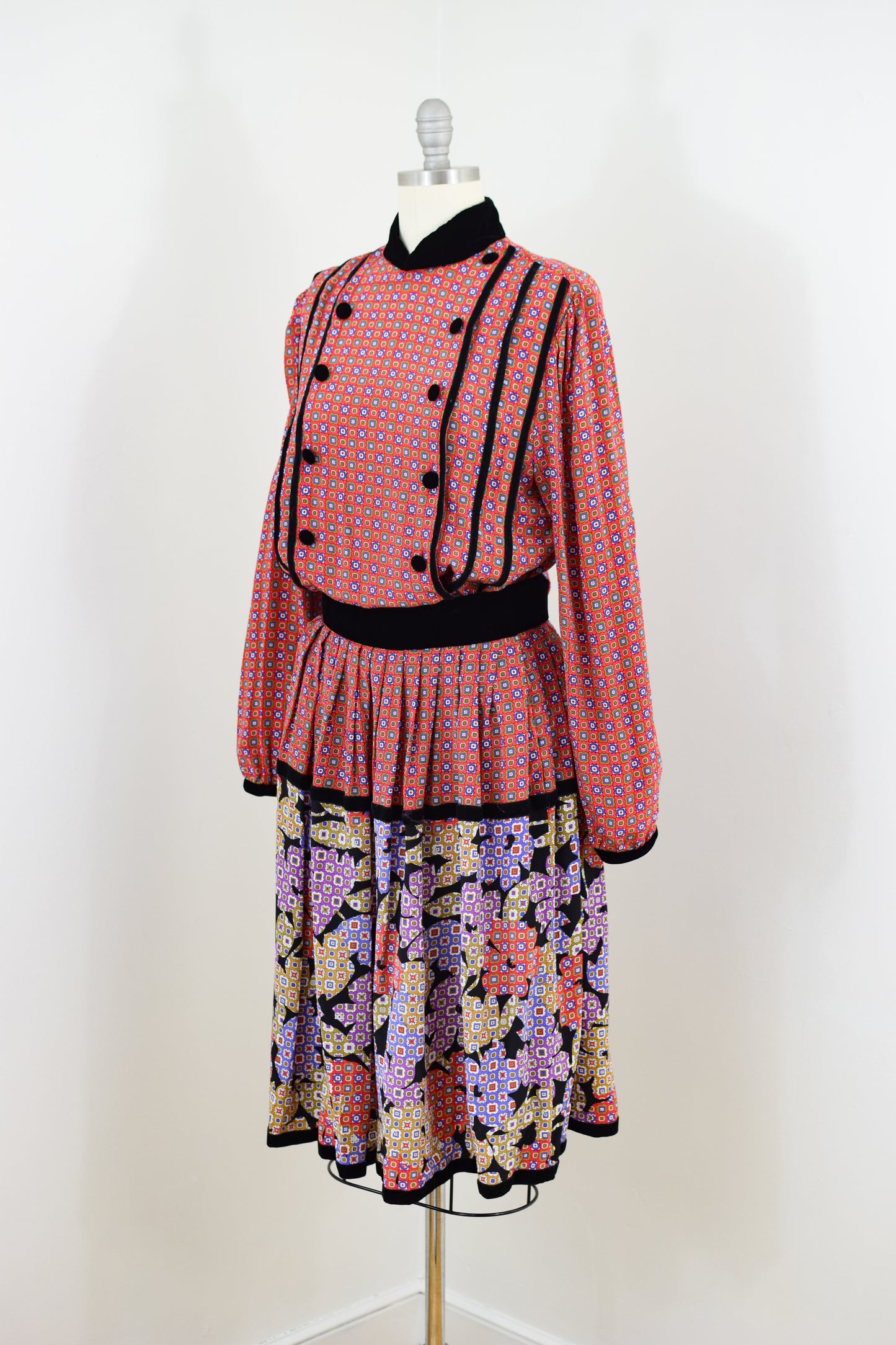 Vintage Oscar de la Renta Silk and Velvet Dress Set | M