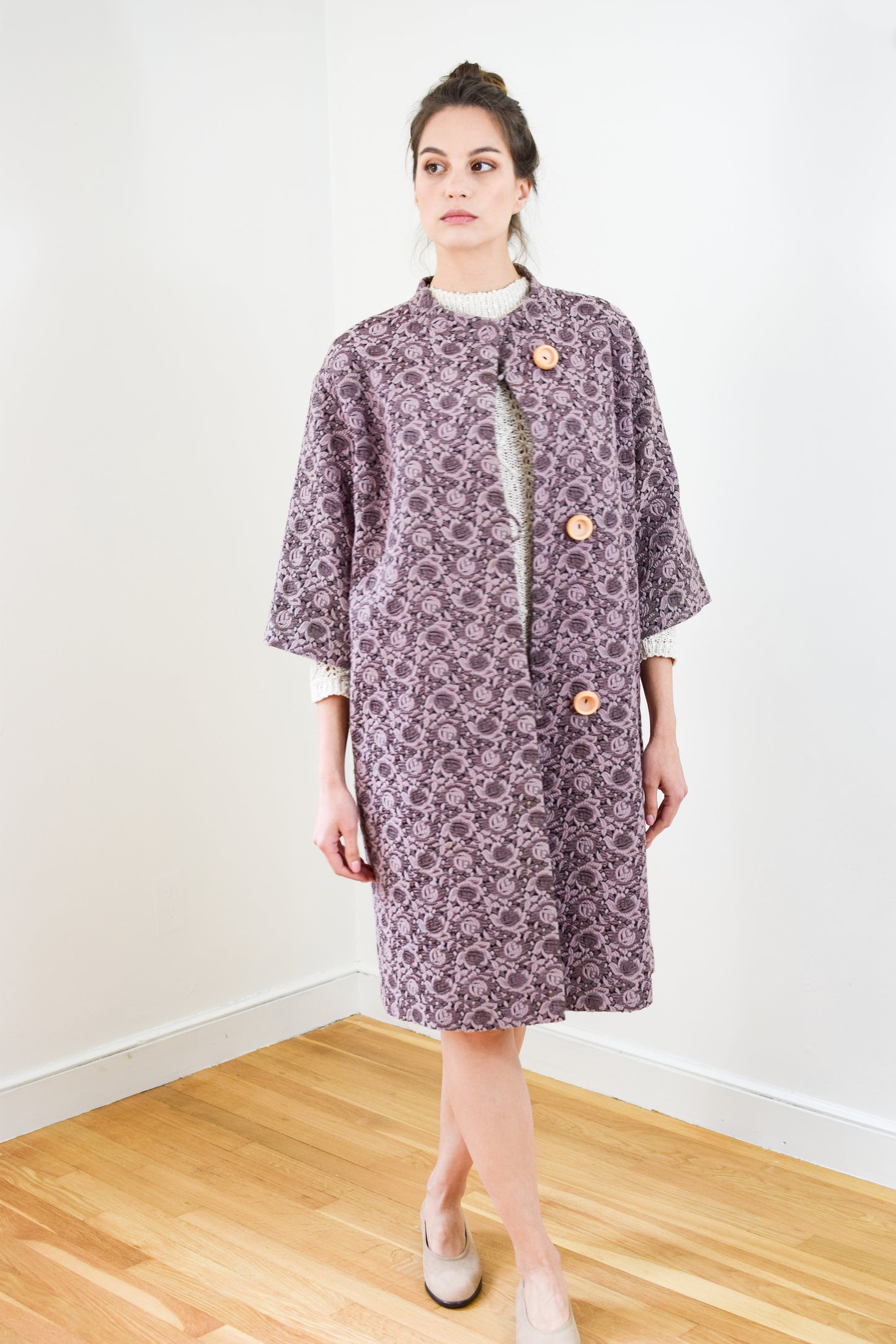 1960s Lavender Brocade Coat | XS/S