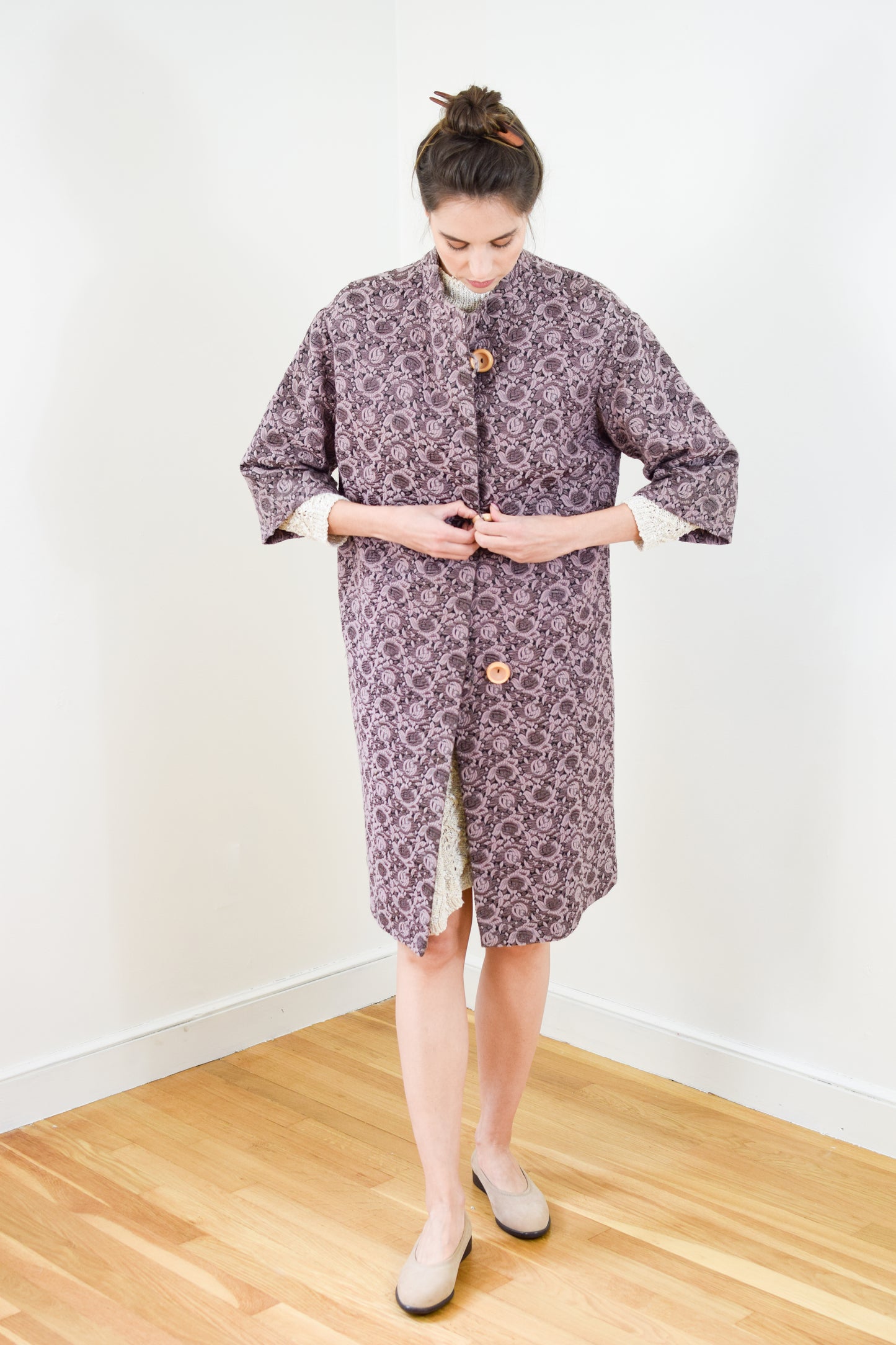 1960s Lavender Brocade Coat | XS/S