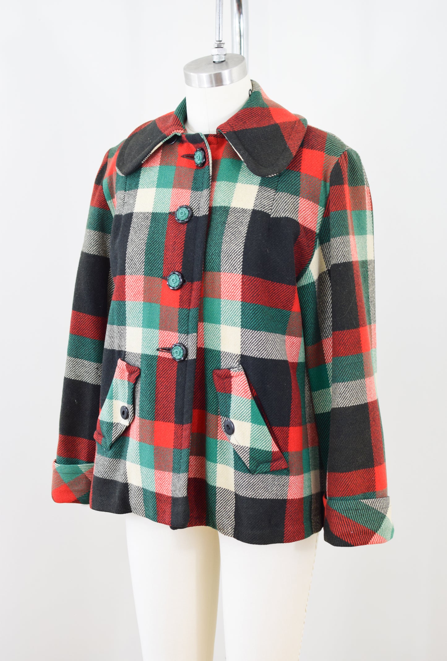 1940s/50s Plaid Wool Swing Jacket | S
