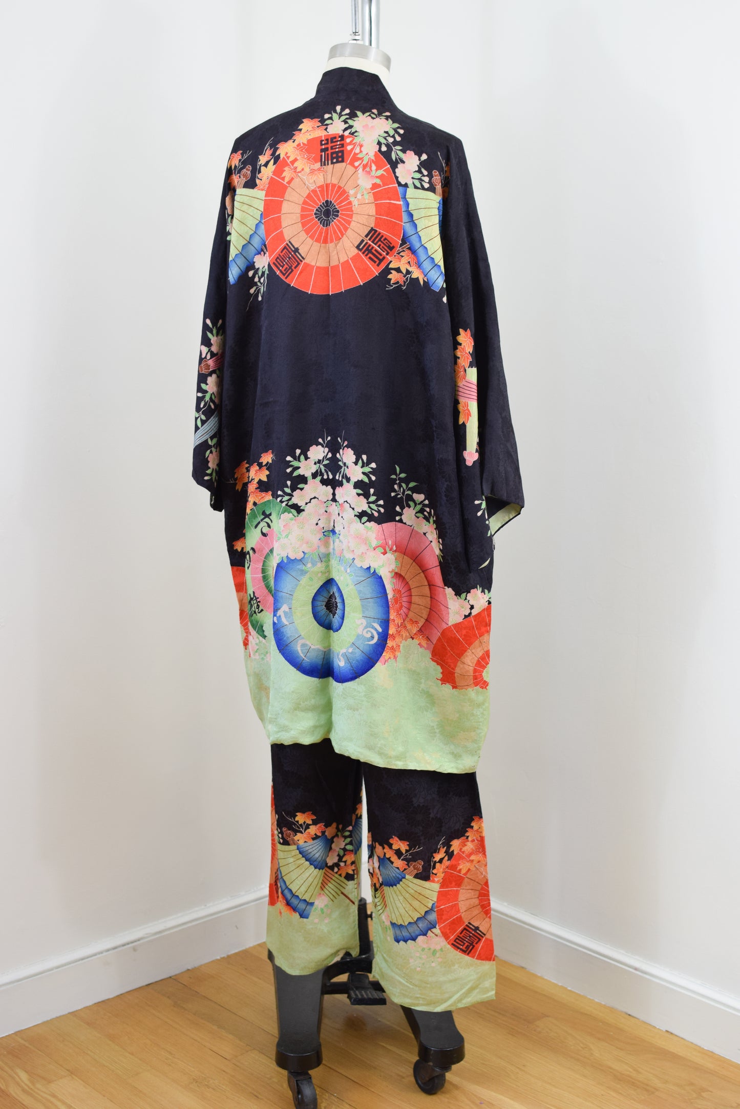 Antique 1920s Silk Pajama Robe and Pants Set | M