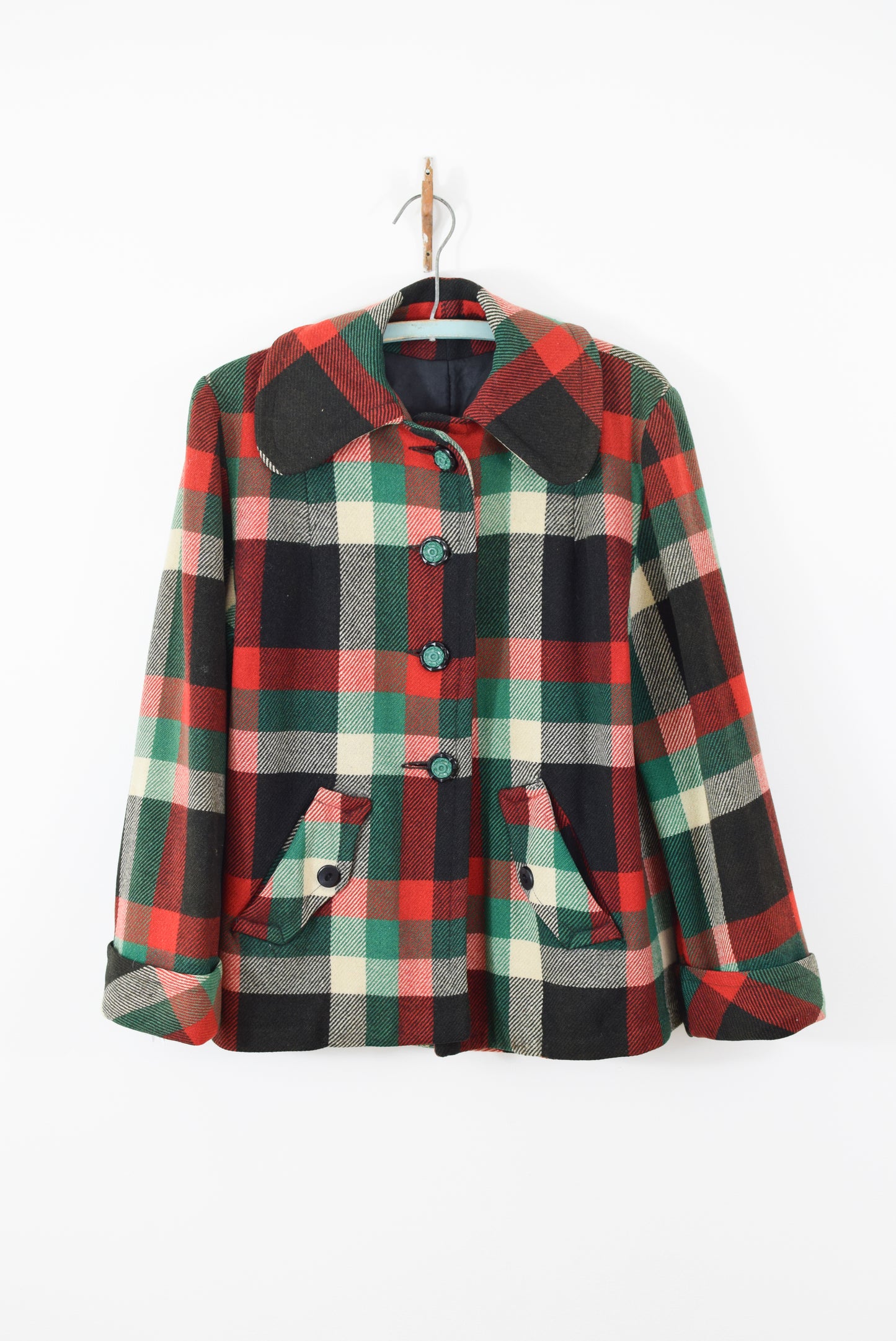 1940s/50s Plaid Wool Swing Jacket | S