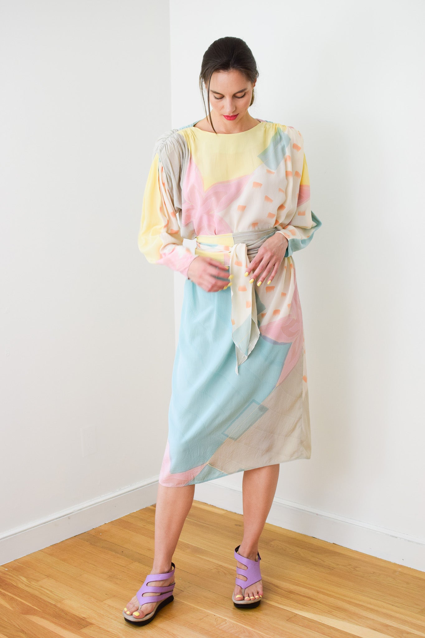 1980s Hand Painted Silk Dress | L