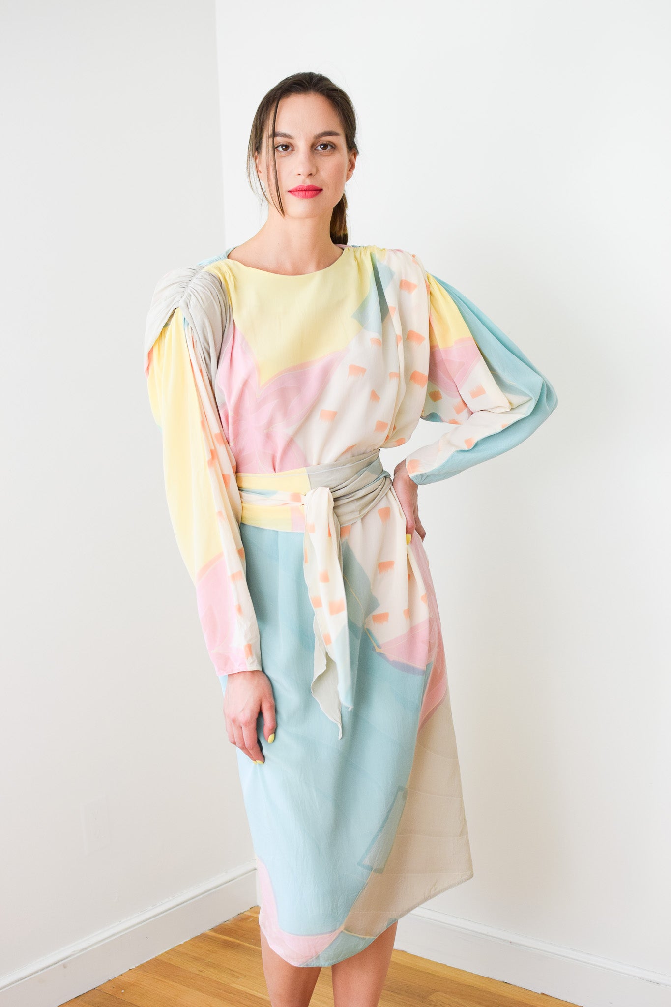 1980s Hand Painted Silk Dress | L