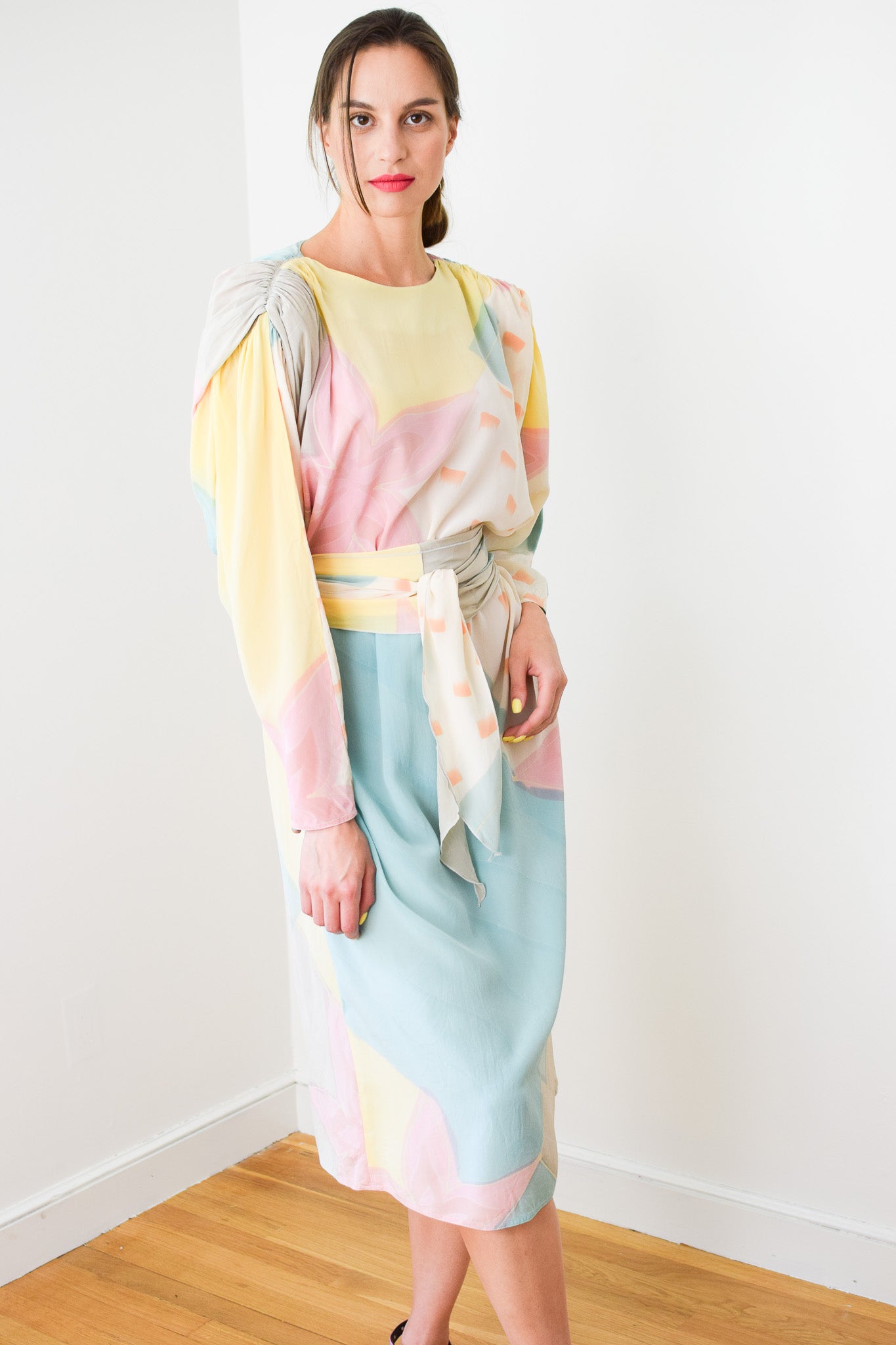 1980s Hand Painted Silk Dress | L