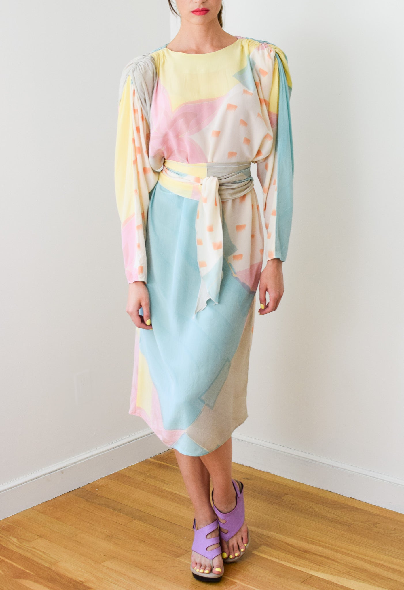 1980s Hand Painted Silk Dress | L
