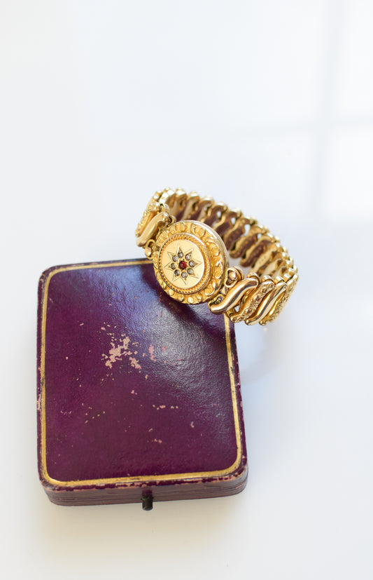 Vintage Ruby + Rhinestone Sweetheart Bracelet