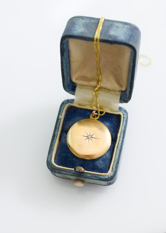 Antique 10Kt Gold Locket with Diamond Starburst | Initials ALK