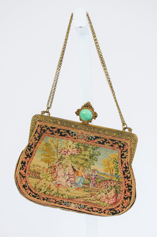 1940s/50s Needlepoint and Brass Rococo Revival Purse | The French Bag Shop