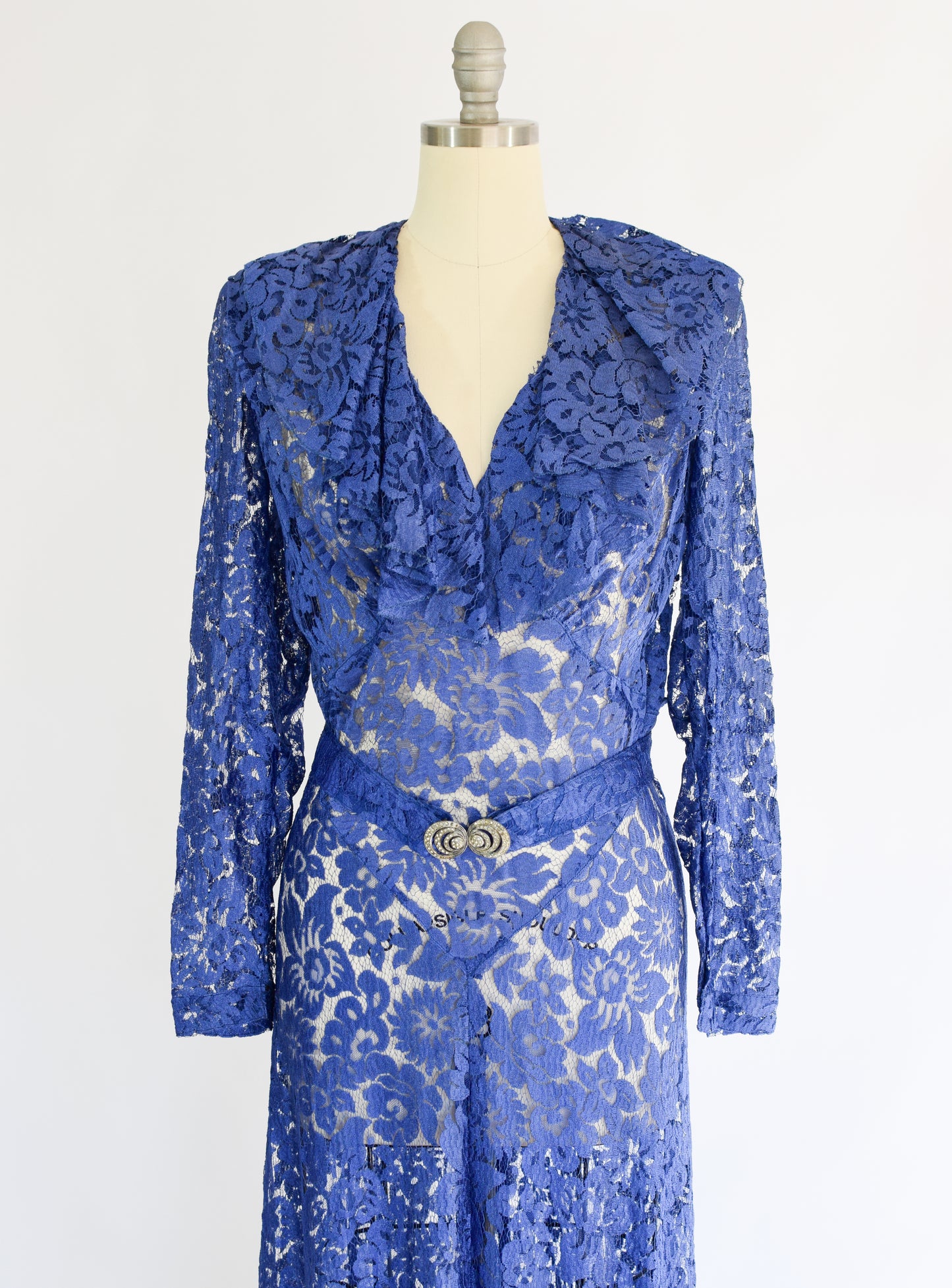 1930s Cobalt Lace Gown | S