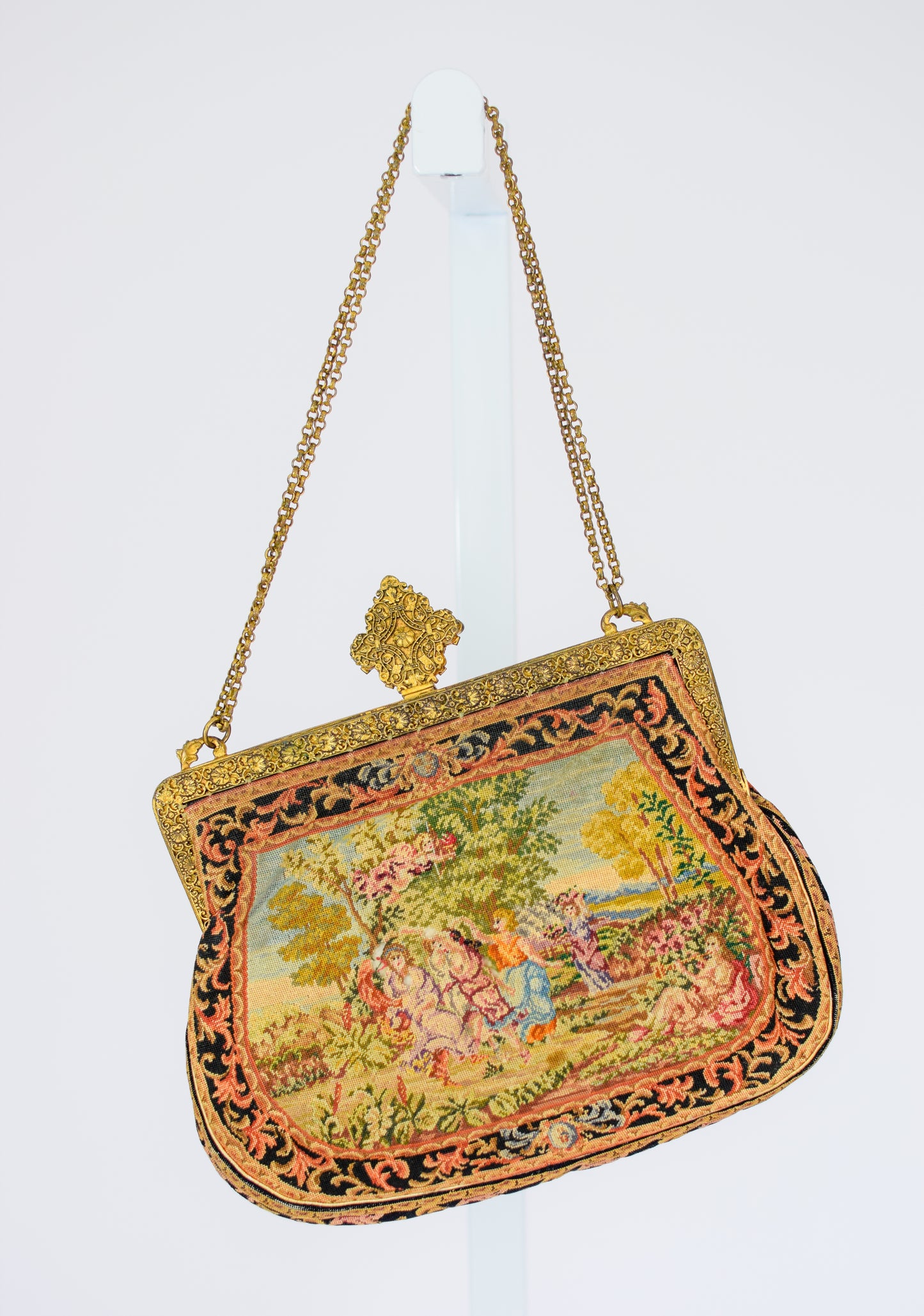 1940s/50s Needlepoint and Brass Rococo Revival Purse | The French Bag Shop