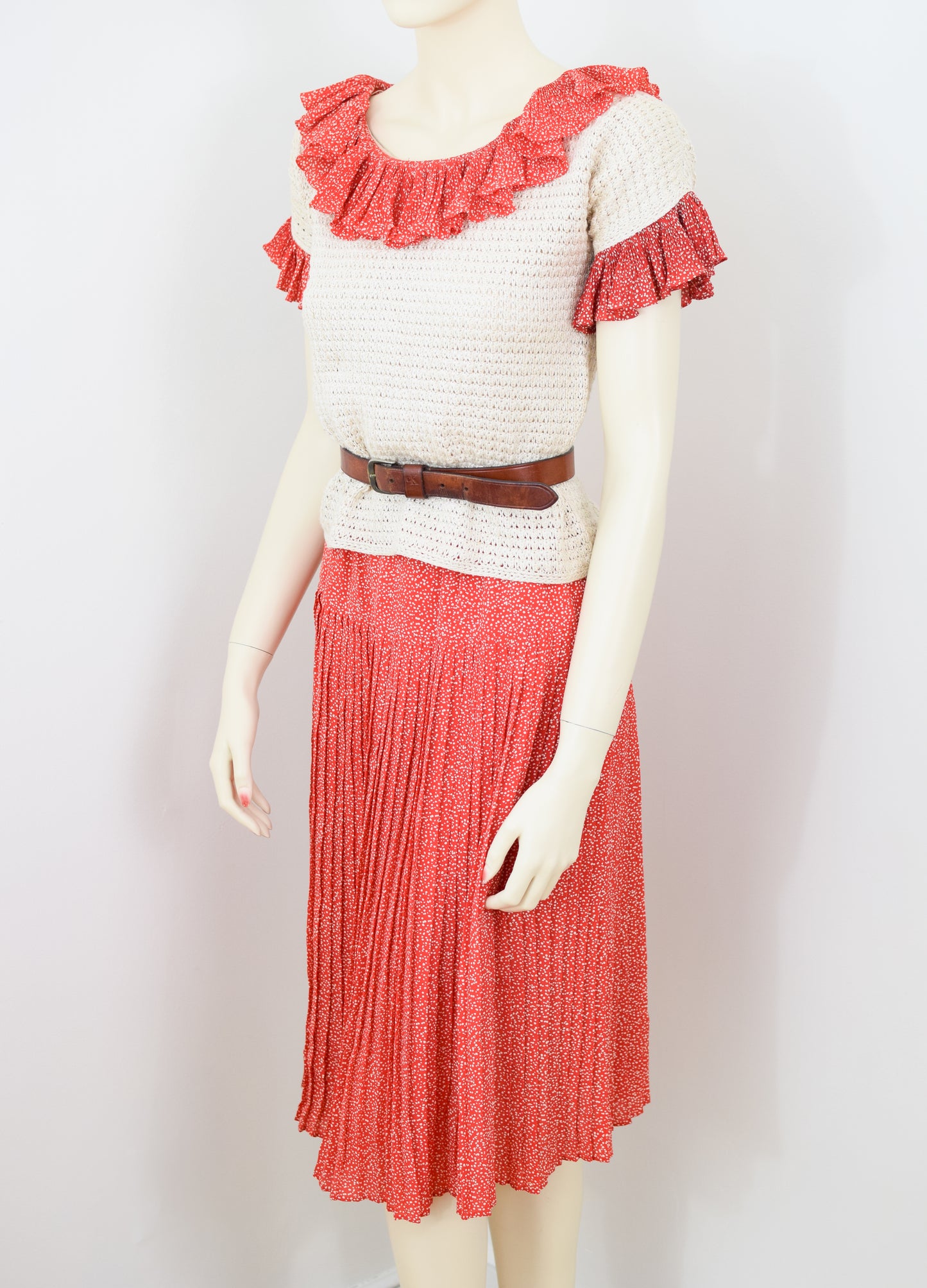 1970s Bill Blass Crochet and Pleated Dress Set | P XS