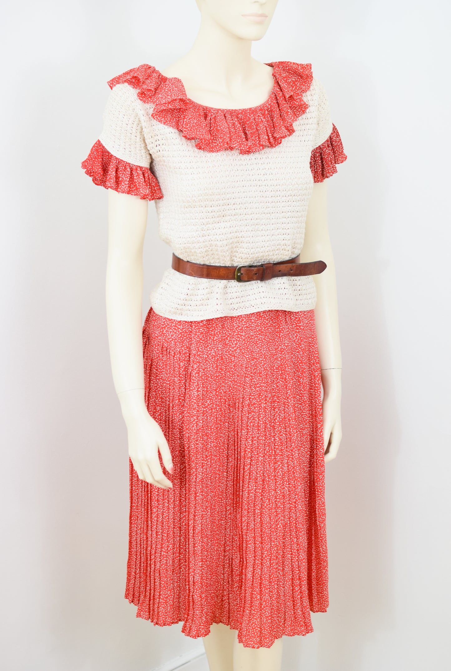 1970s Bill Blass Crochet and Pleated Dress Set | P XS