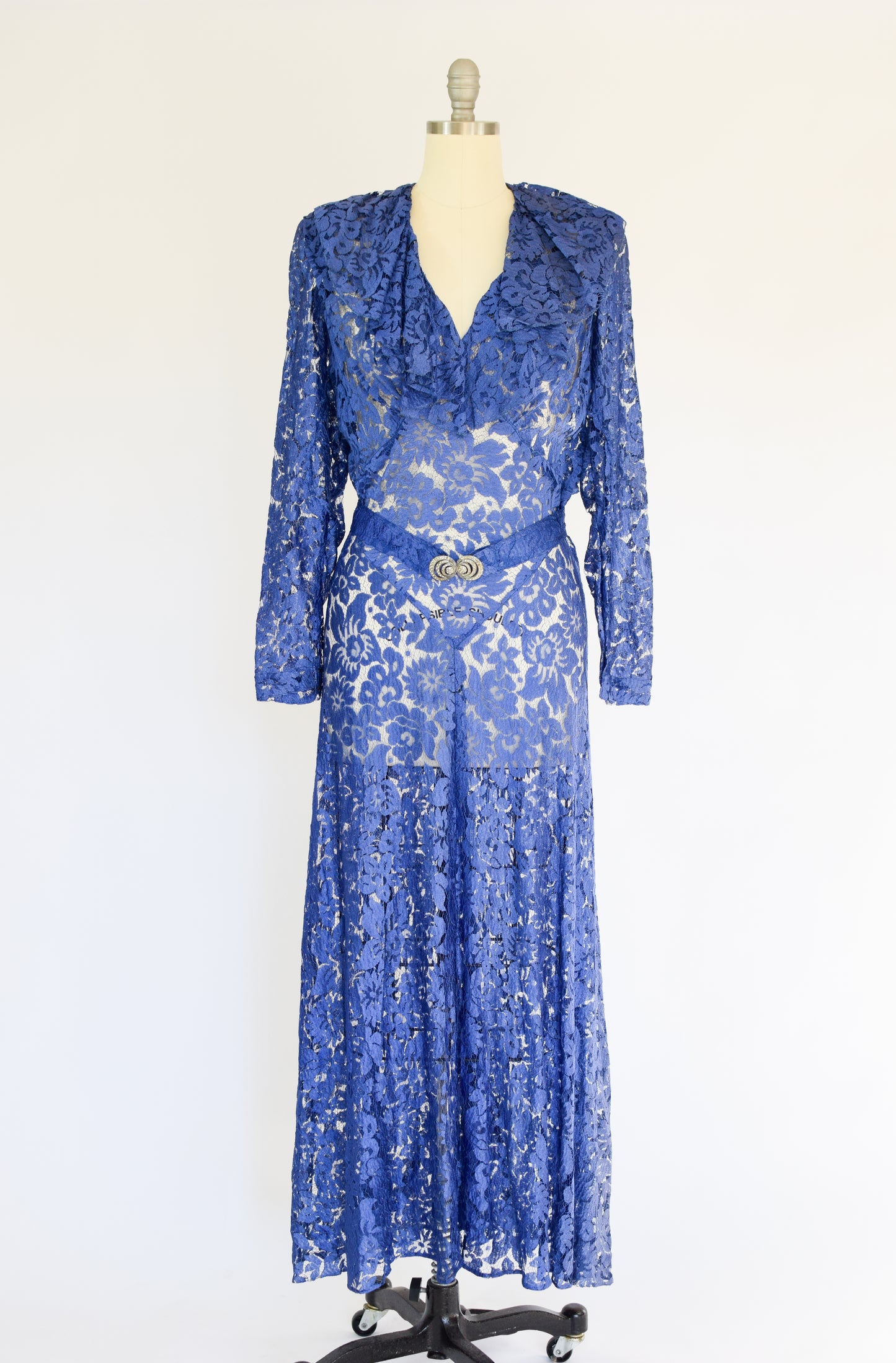 1930s Cobalt Lace Gown | S