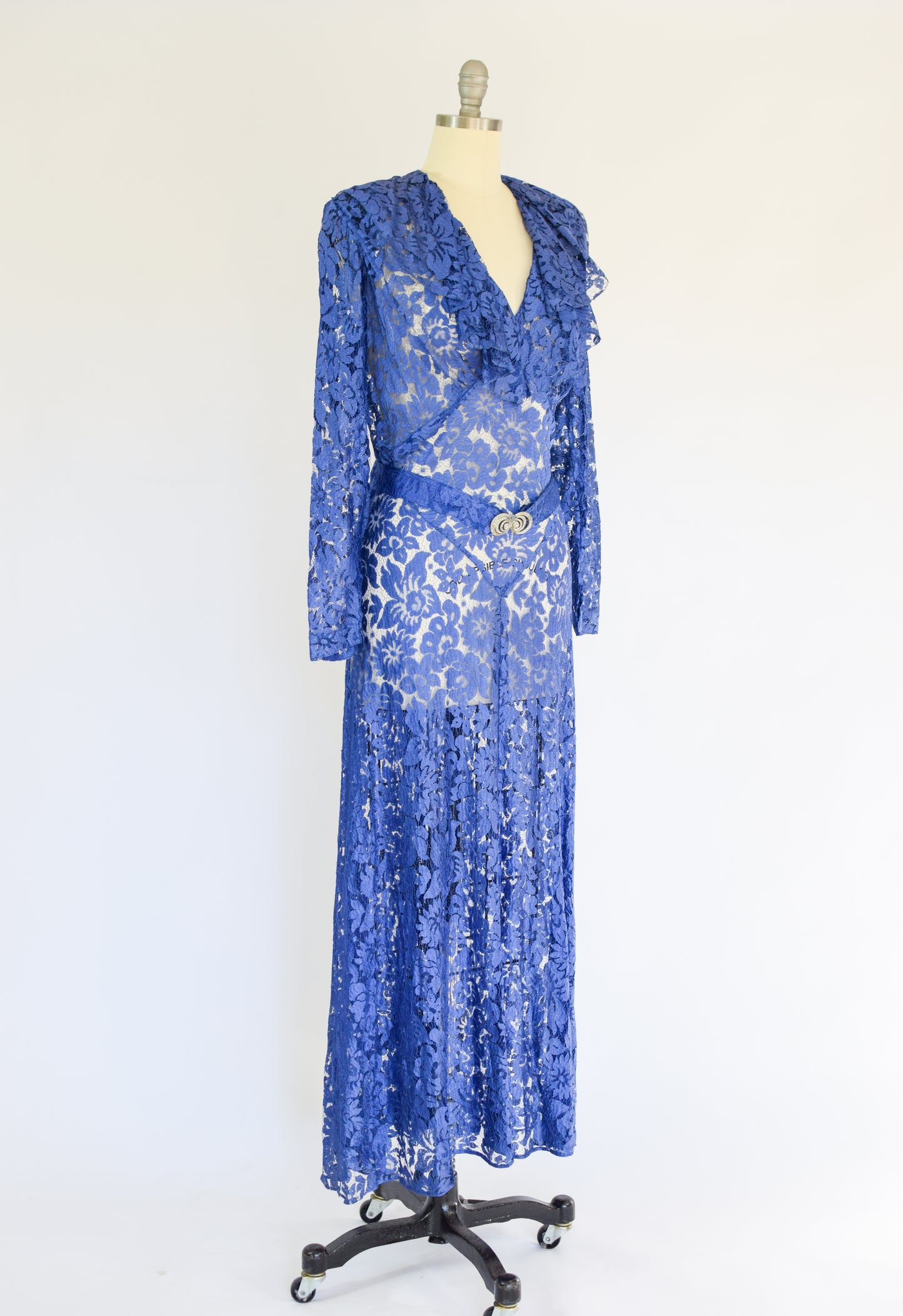 1930s Cobalt Lace Gown | S