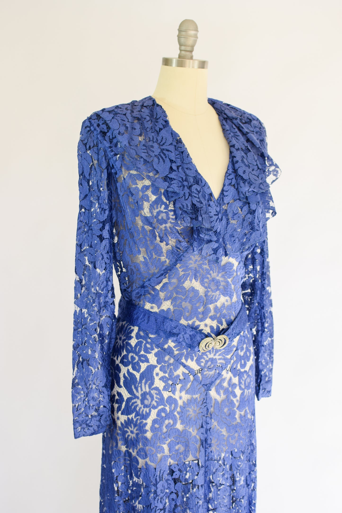 1930s Cobalt Lace Gown | S