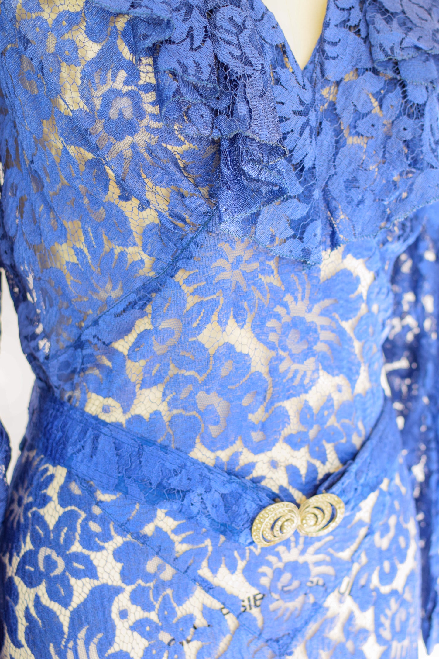 1930s Cobalt Lace Gown | S