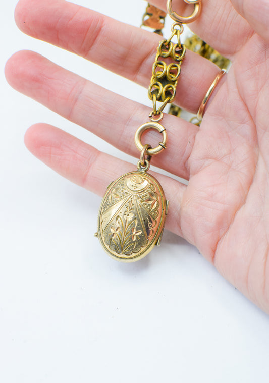 Antique Victorian Goldfill Locket and Book Chain