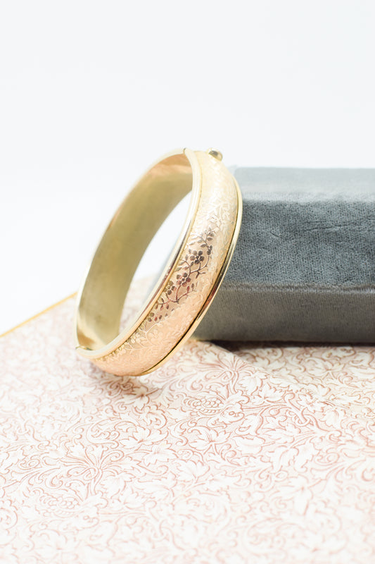 Vintage Cherry Blossom Embossed Gold Bangle Bracelet
