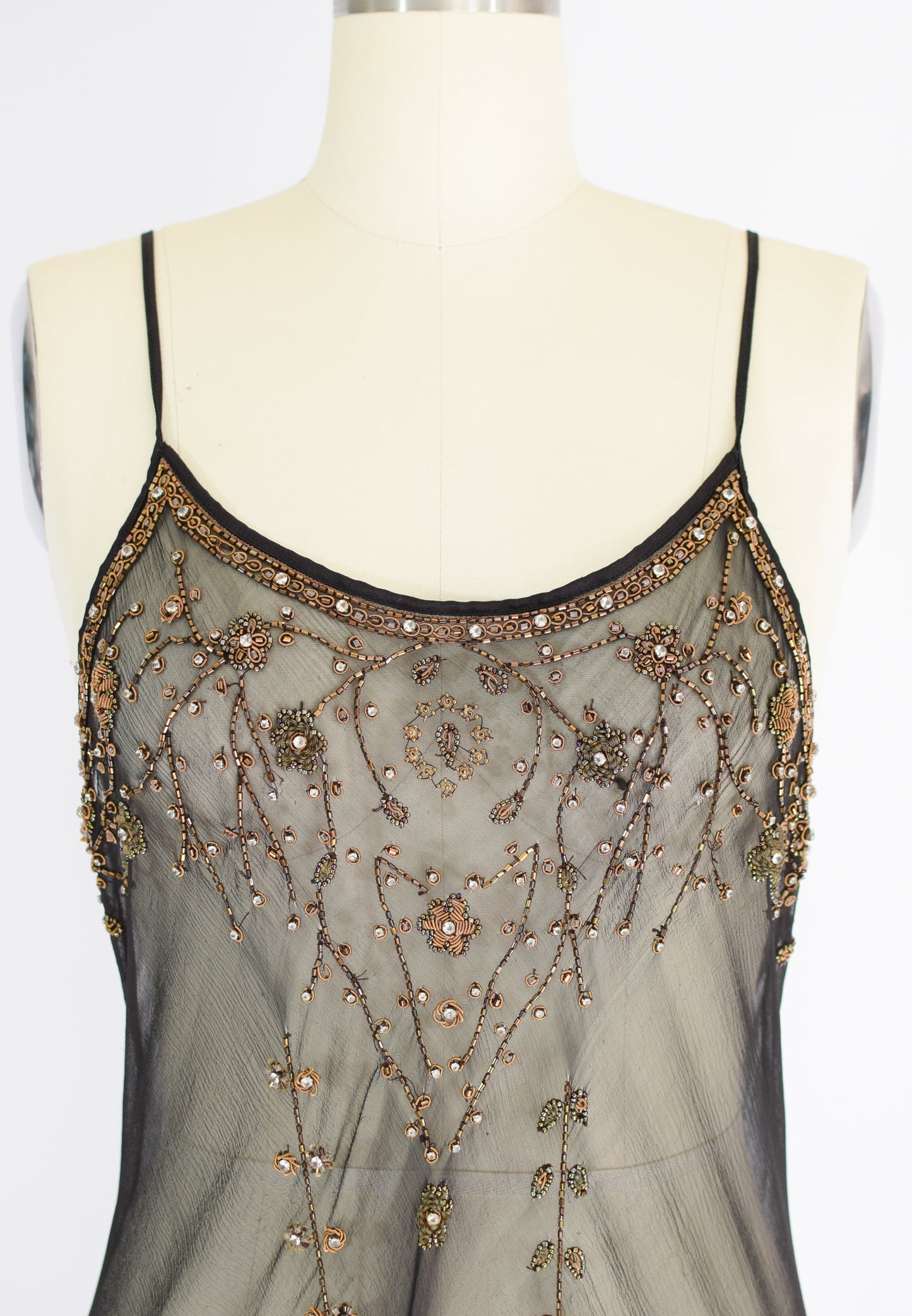 Y2K Bonnie Strauss Sheer Silk and Beaded Slip Dress | M