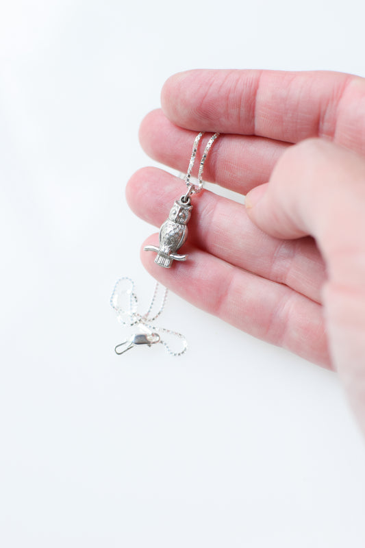 Vintage Sterling Silver Owl Charm Necklace