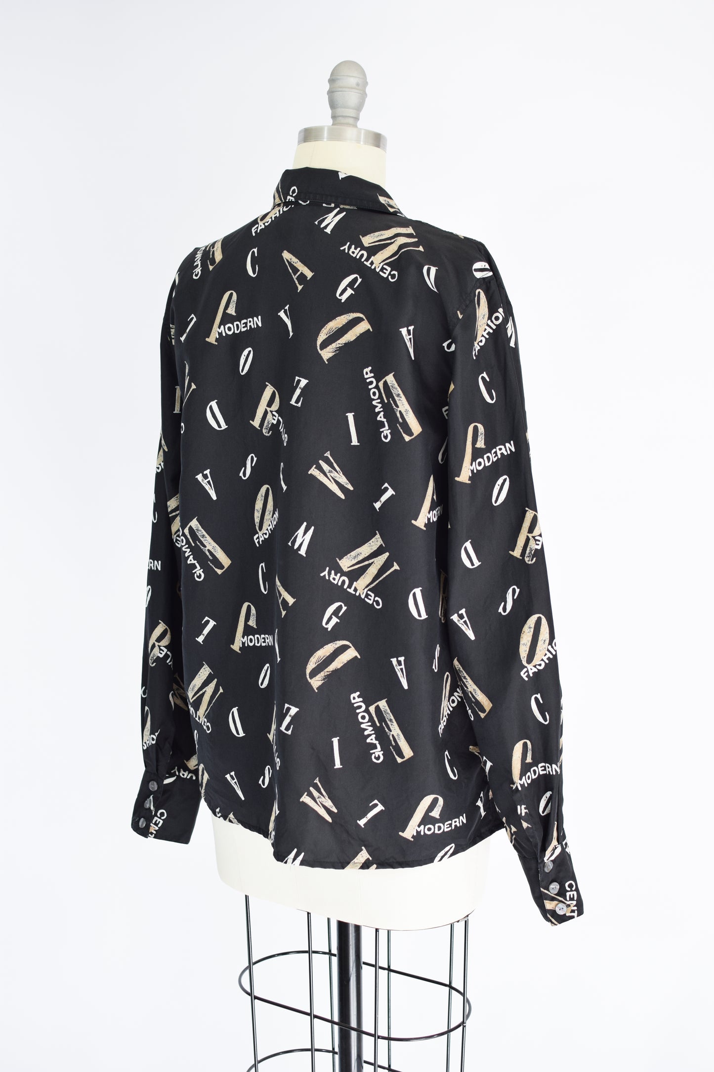 Vintage Word + Letter Print Silk Top | M/L