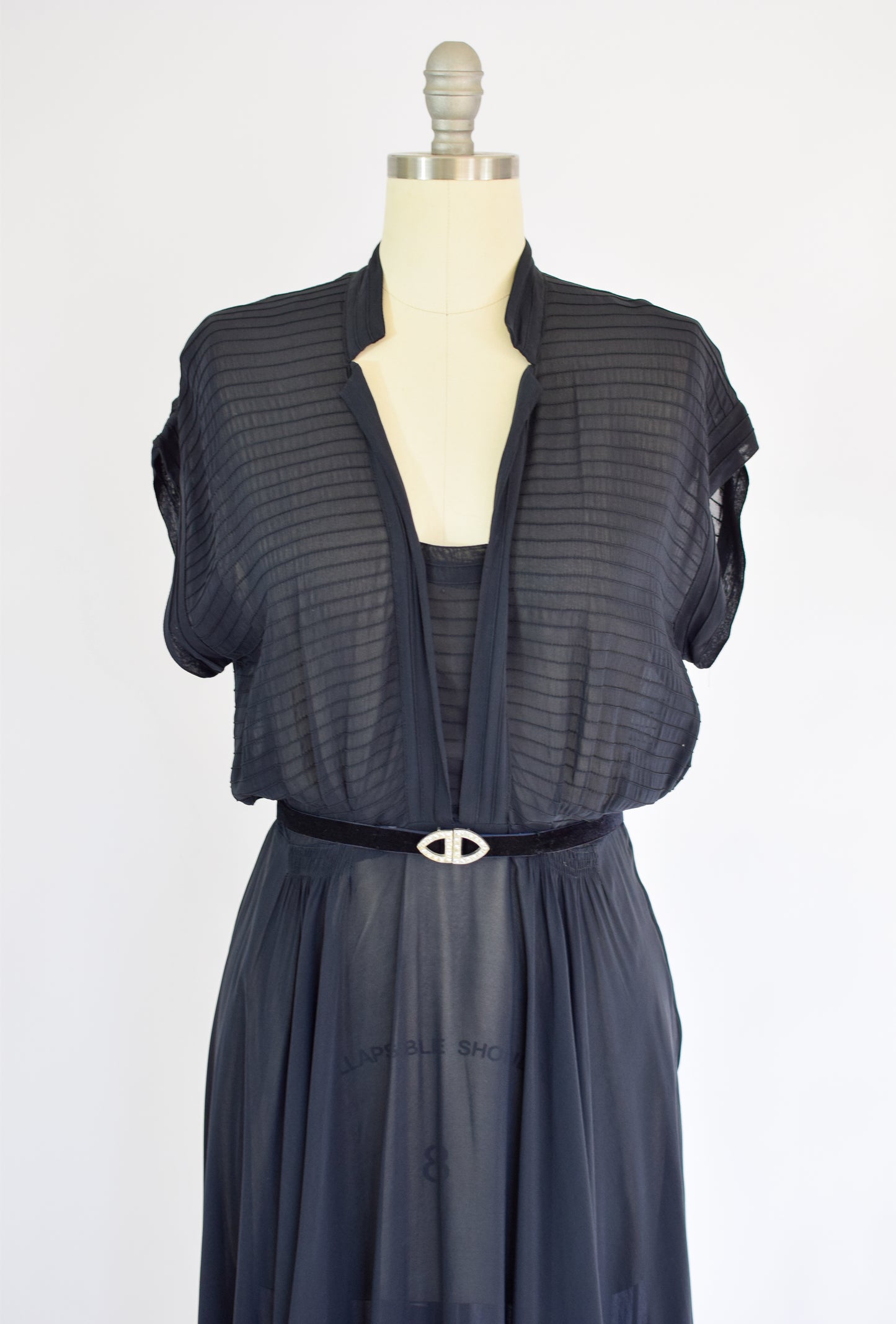 1940s Sheer Black Chiffon Dress | M