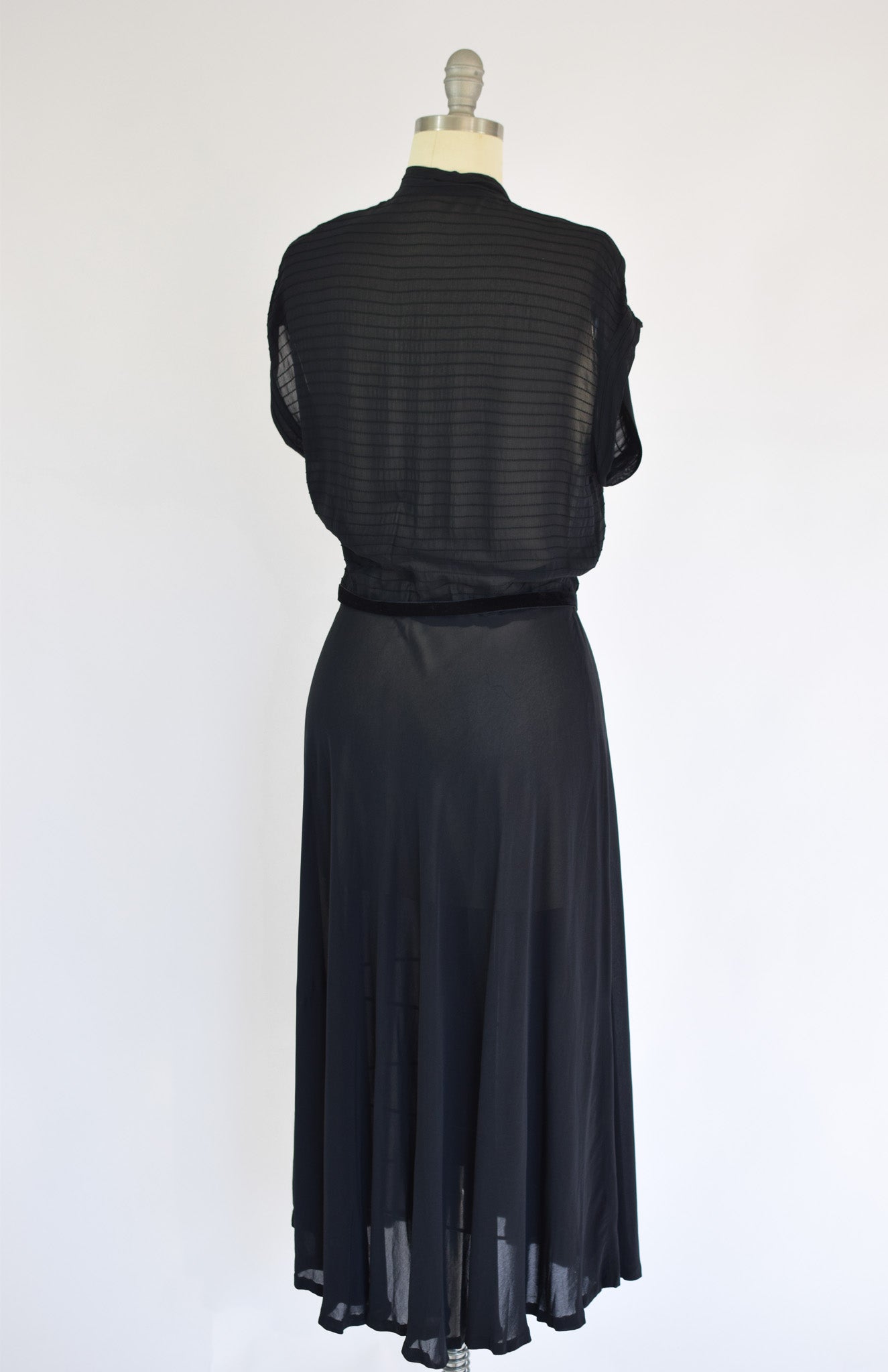 1940s Sheer Black Chiffon Dress | M