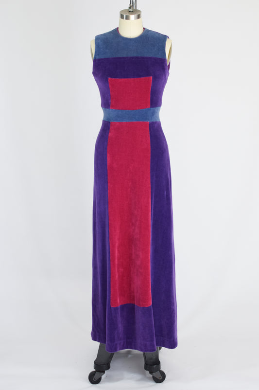 1970s Velour Colorblock Maxi Dress | XS/S