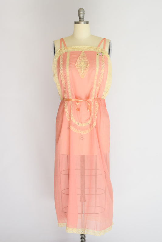 Antique 1920s/30s Cotton and Lace Dress | S/M