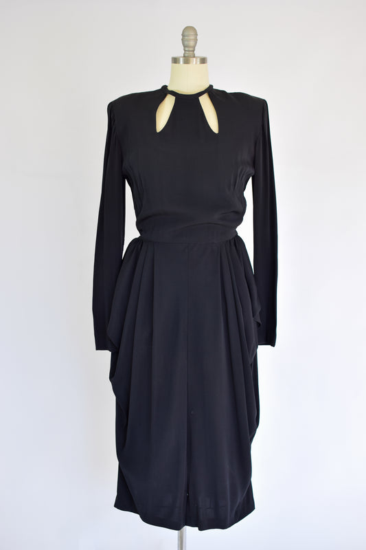 1940s Black Rayon Gown | M