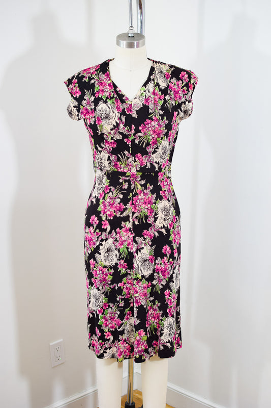 Early 1950s Rayon Jersey Novelty Print Dress | XS