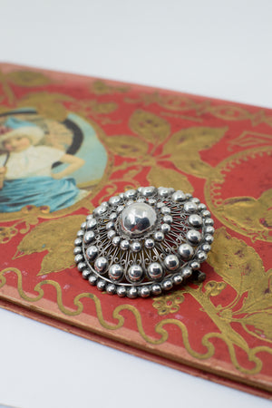 Large Antique 800 Silver Button Brooch