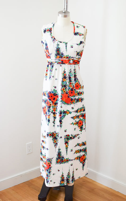 Vintage 1960s Floral Print Maxi Dress | XS