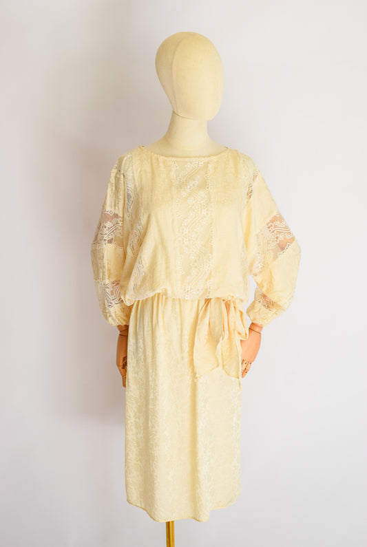 1980s Silk and Lace Dress | XS