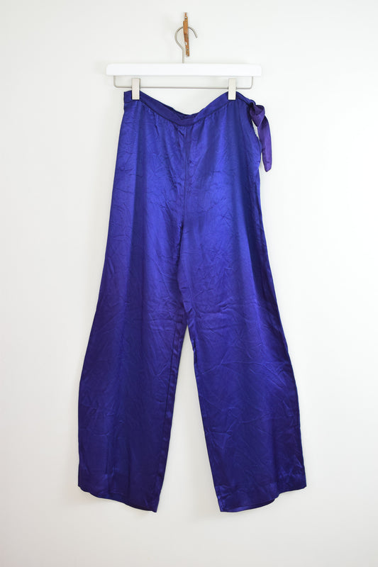 1940s Indigo Blue Satin Pajama Pants | P XS