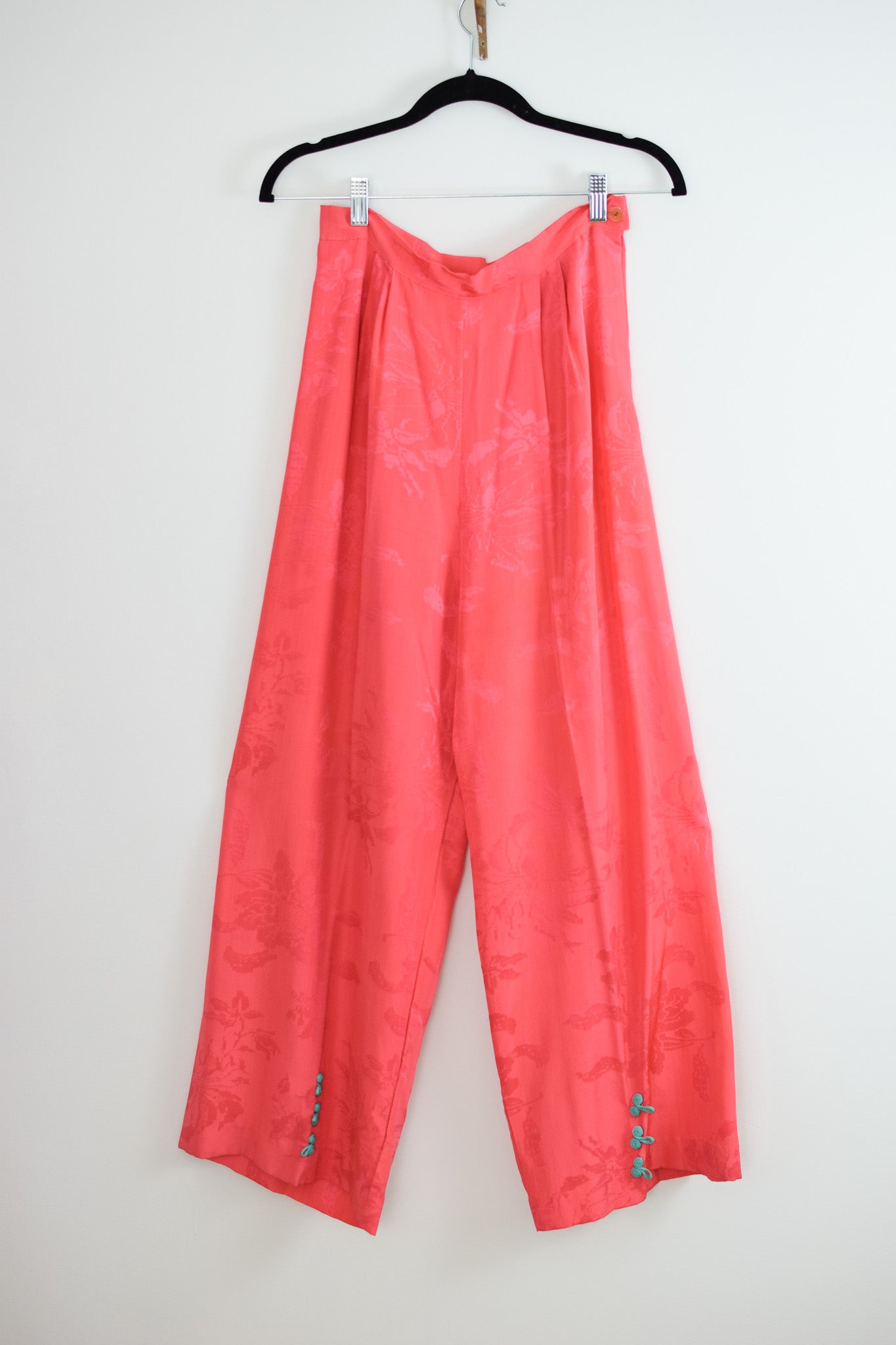 1940s Coral Satin Pajama Pants | M