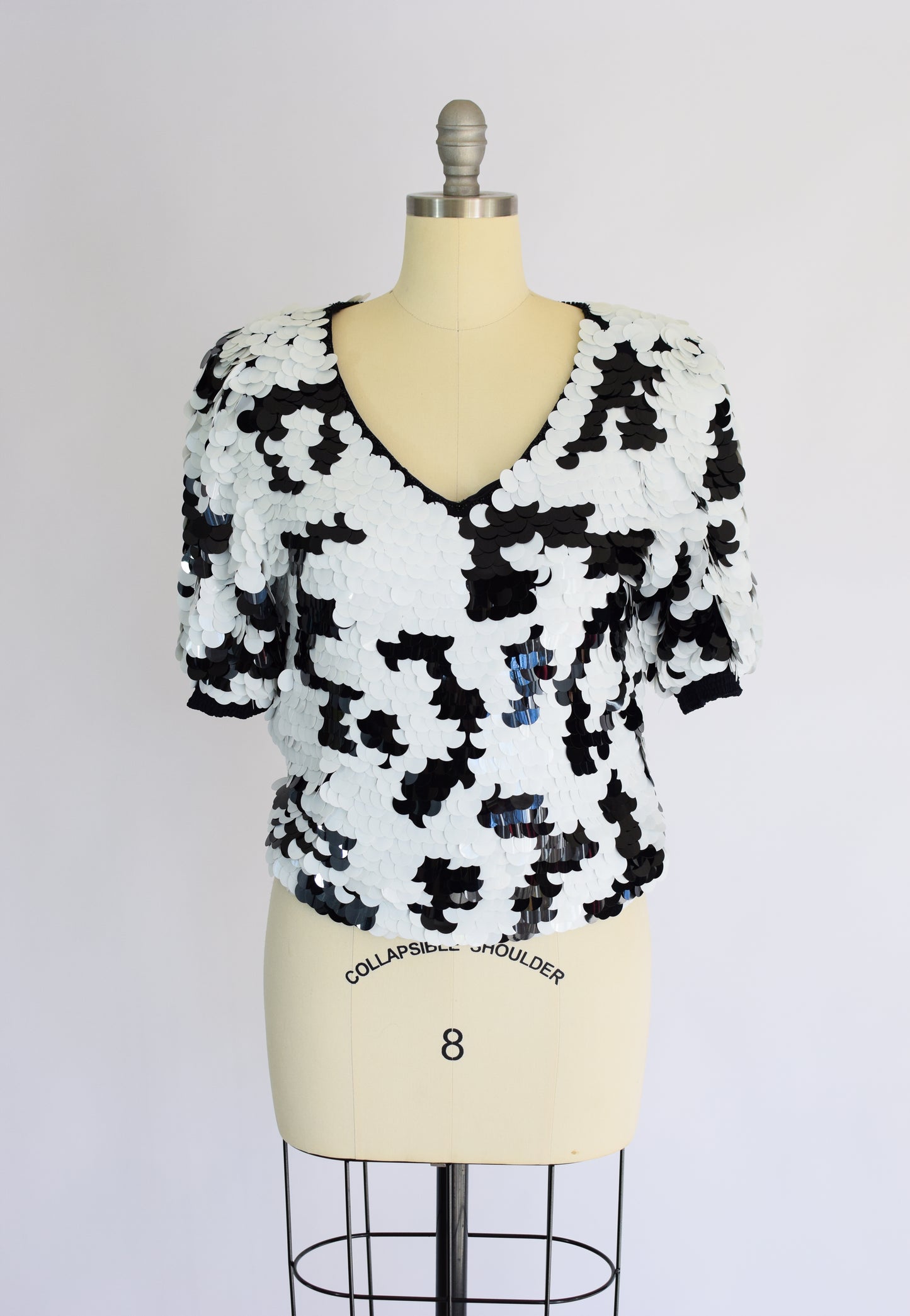 Vintage Black and White Paillettes Sequin Top | M