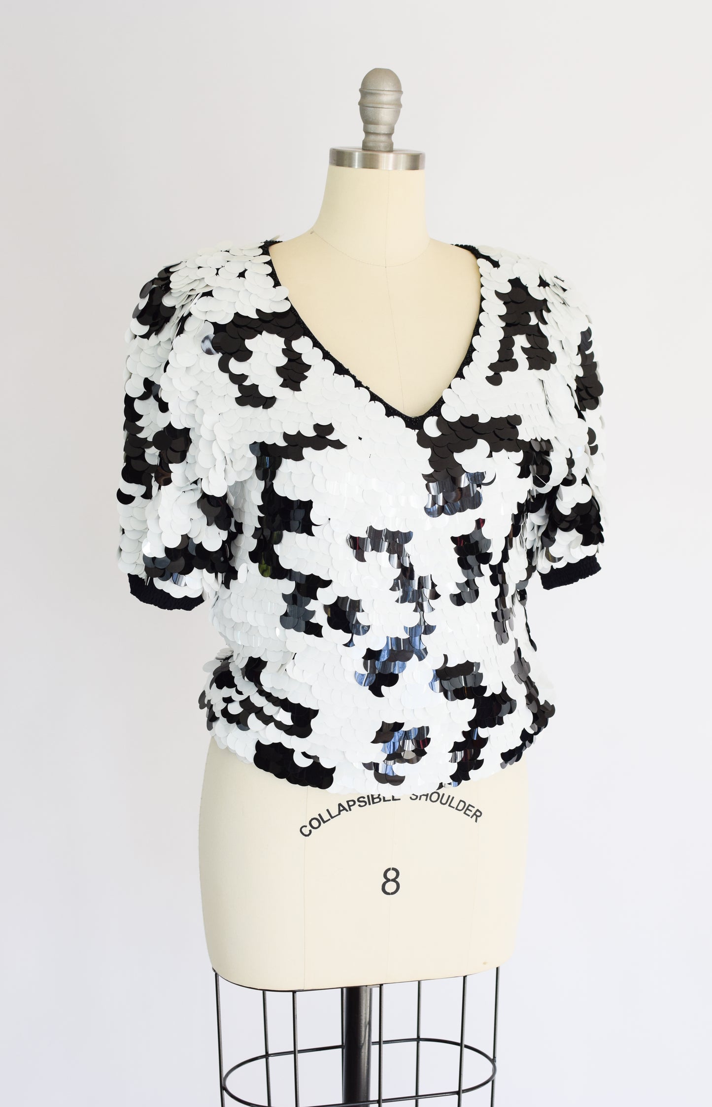 Vintage Black and White Paillettes Sequin Top | M