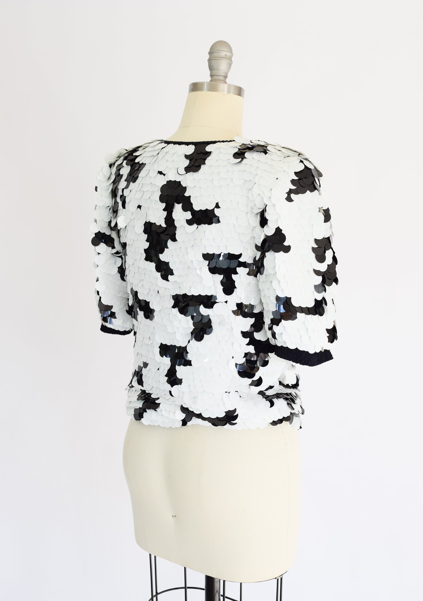 Vintage Black and White Paillettes Sequin Top | M