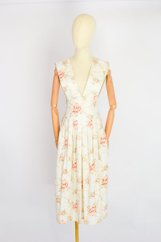 Vintage Floral Print Linen Pinafore | XS/S/P