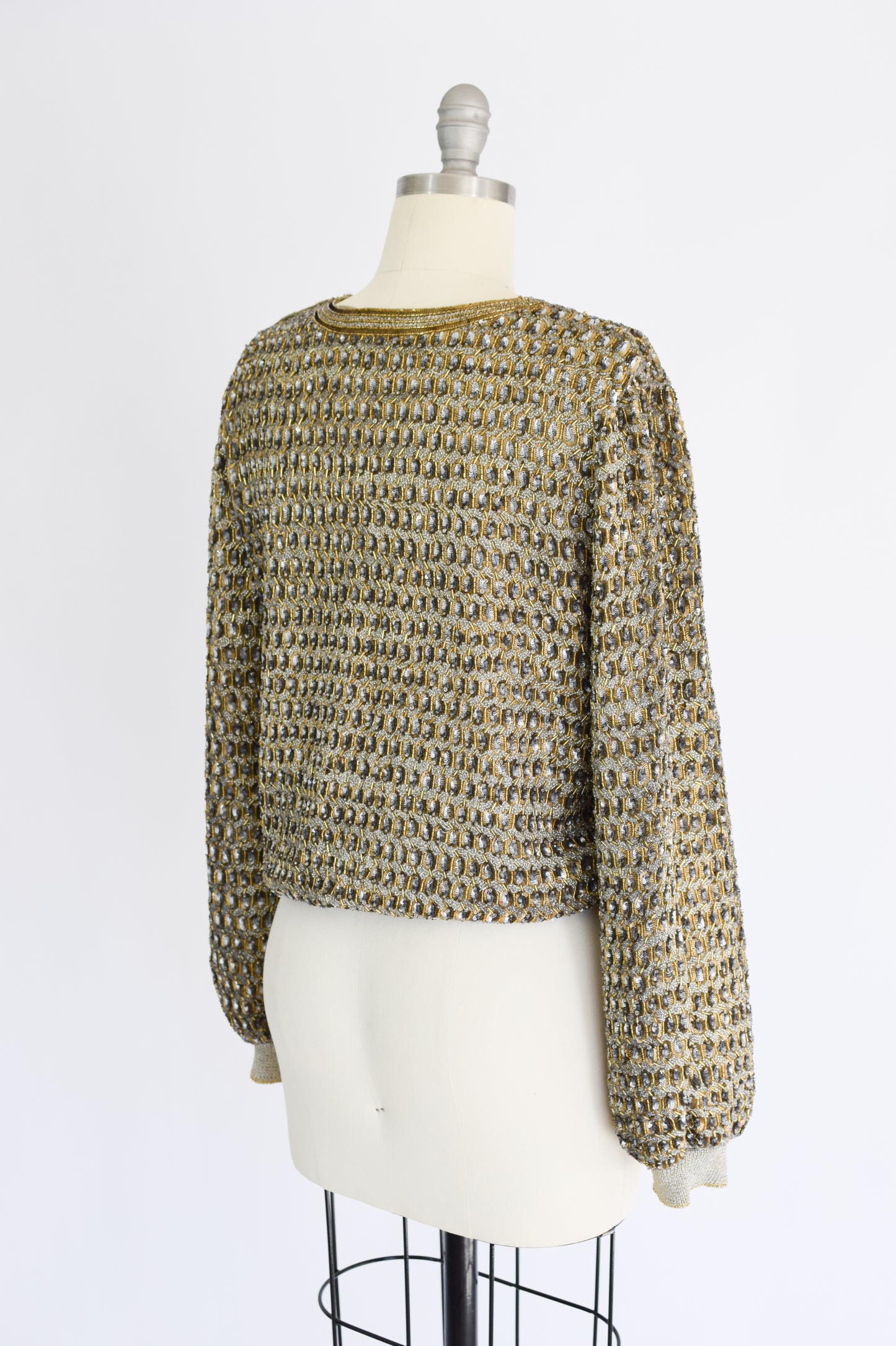 1970s Heavily Beaded Blouse for Neiman Marcus | S-M