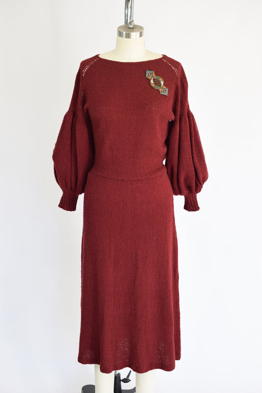 1930s Balloon Sleeve Knit Dress | S/M