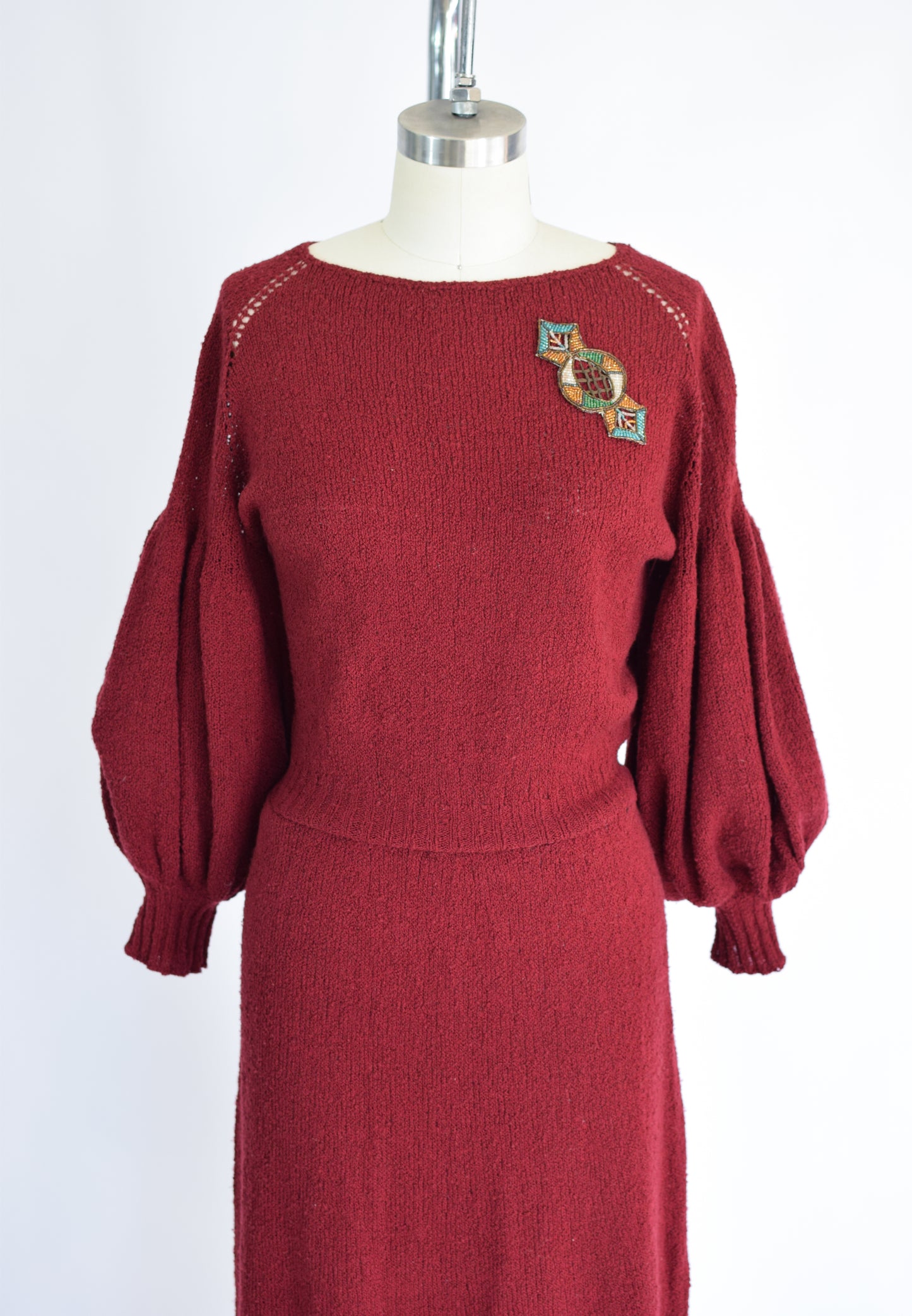 1930s Balloon Sleeve Knit Dress | S/M