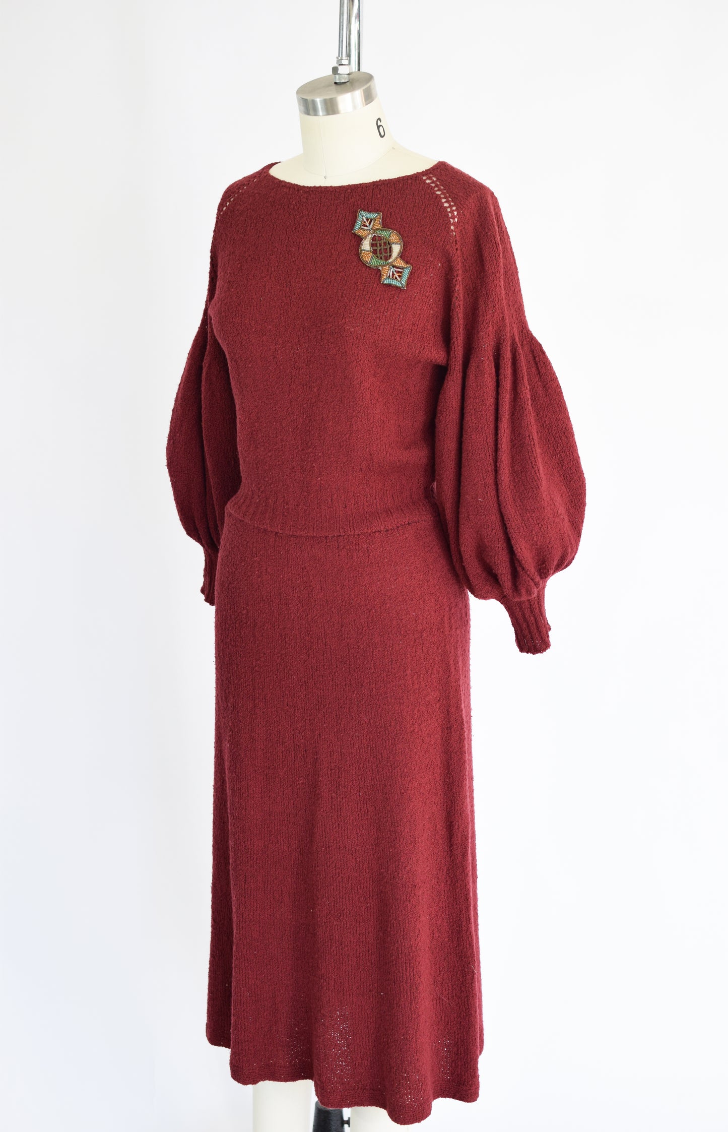 1930s Balloon Sleeve Knit Dress | S/M