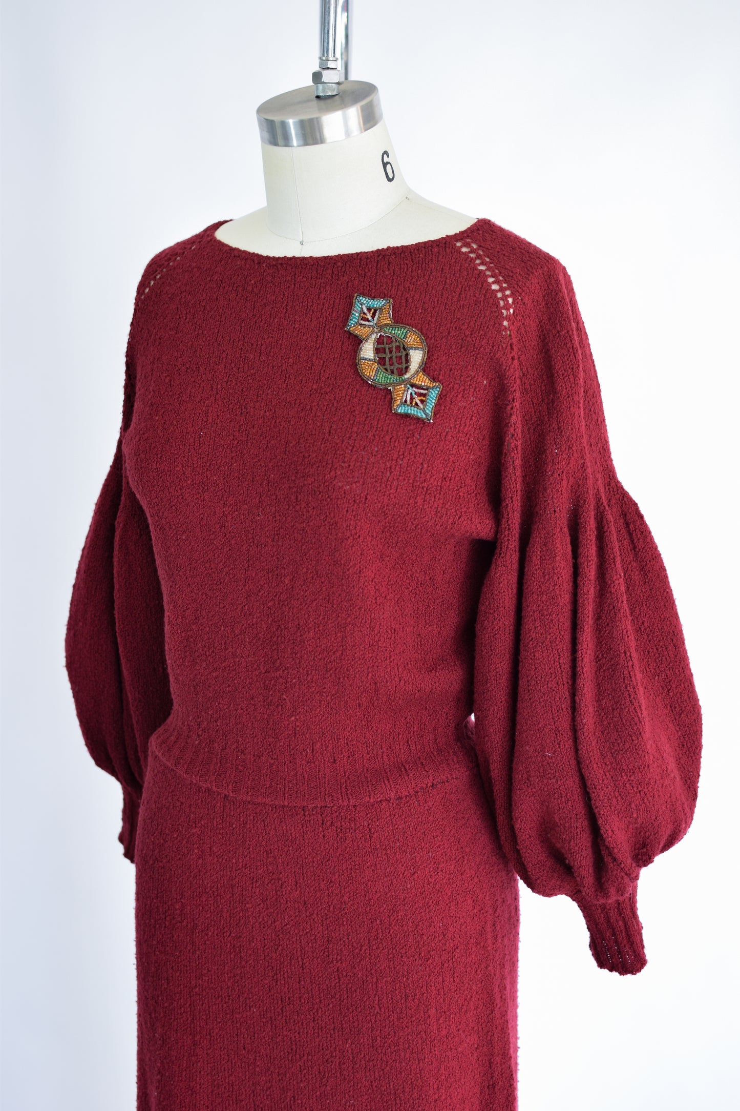 1930s Balloon Sleeve Knit Dress | S/M