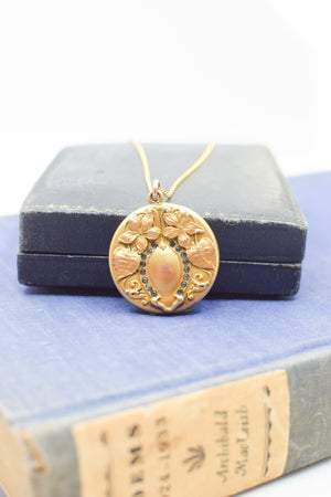 Antique Art Nouveau Gold Locket with Rhinestones