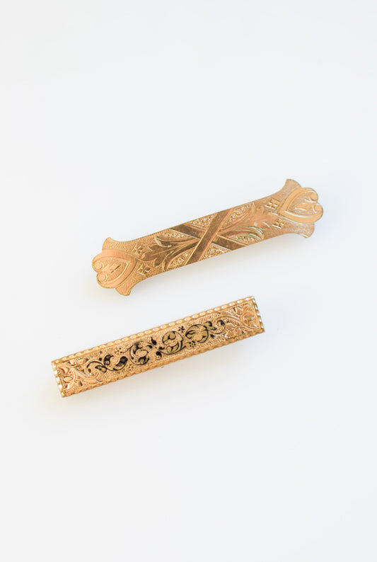 Two Antique Victorian Gold-Filled Bar Pins