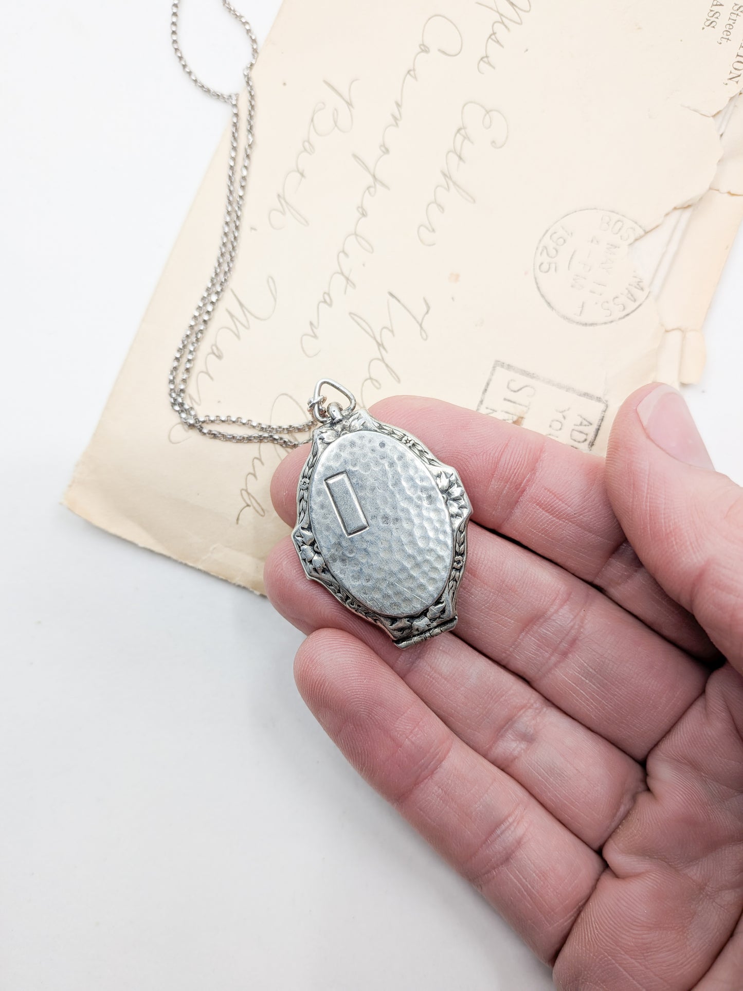 Antique Art Deco Hammered Silver Locket